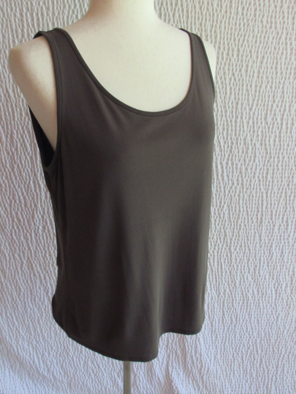 Eileen Fisher Dark Green Silk Georgette Crepe Shell Tank Top M Solid